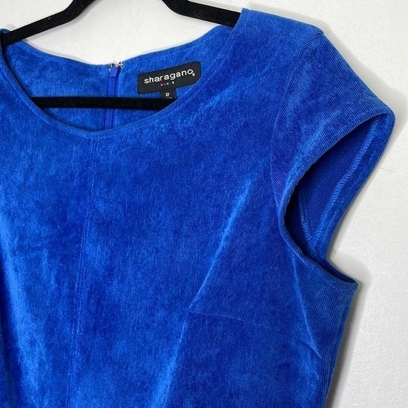 Sharagano ribbed velour zipper pockets mini dress in cobalt blue - Picture 4 of 8